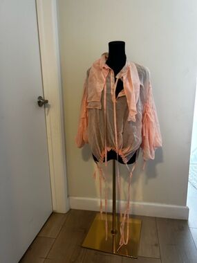 LANVIN Peach Sheer Drawstring billowy Women's Blouse Size 46 Like New